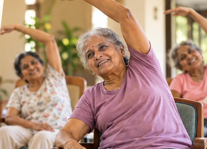 Older residents taking part in gentle exercise