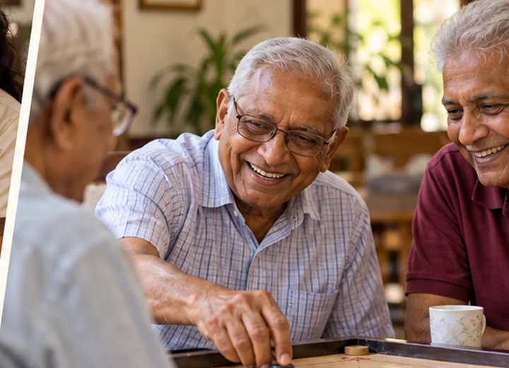 Older residents enjoying a board game